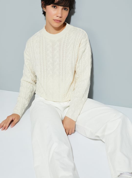 URB_N  Women Cable Knit Crop Sweater