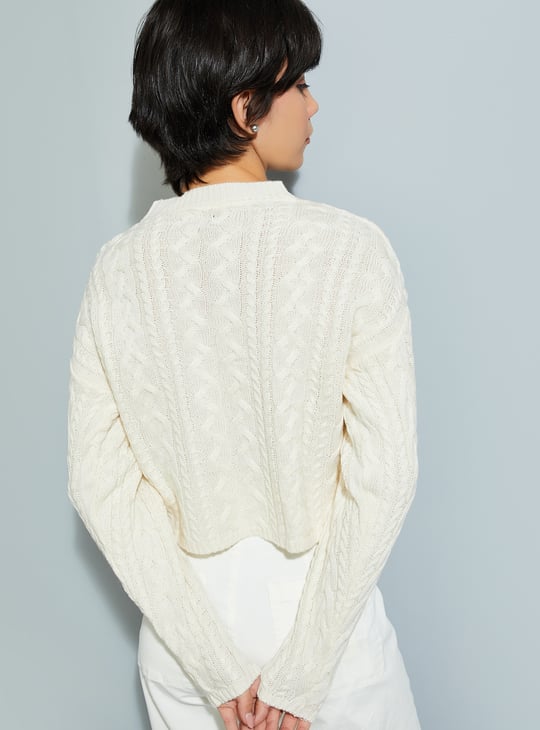 URB_N Women Cable Knit Crop Sweater Sweater