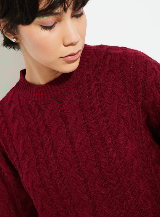 URB_N  Women Cable Knit Crop Sweater