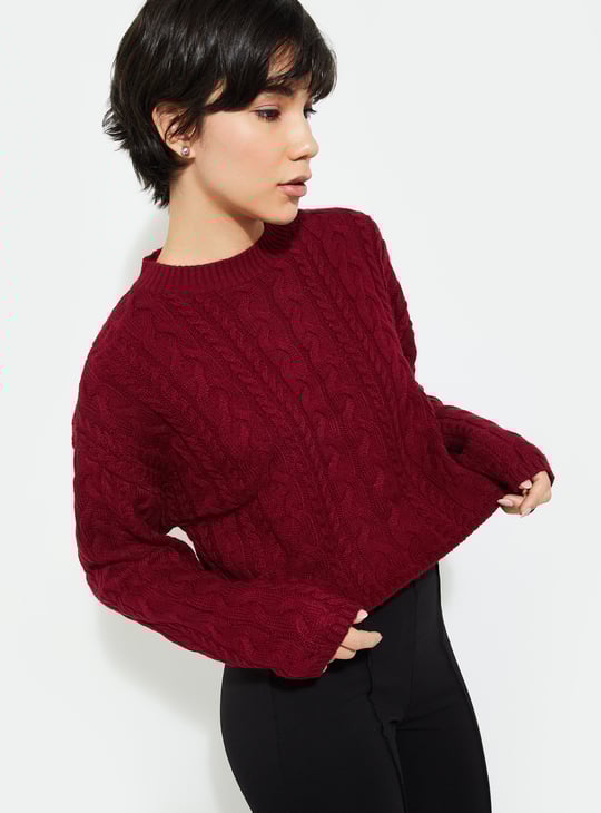 URB_N  Women Cable Knit Crop Sweater