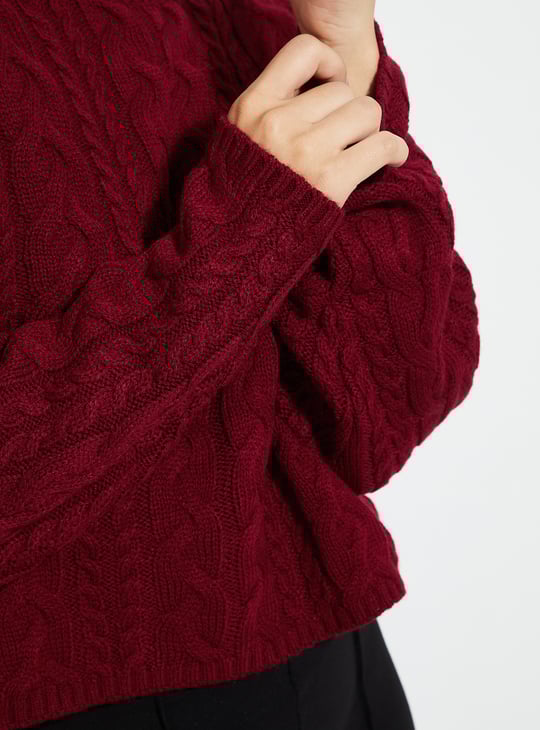 URB_N  Women Cable Knit Crop Sweater