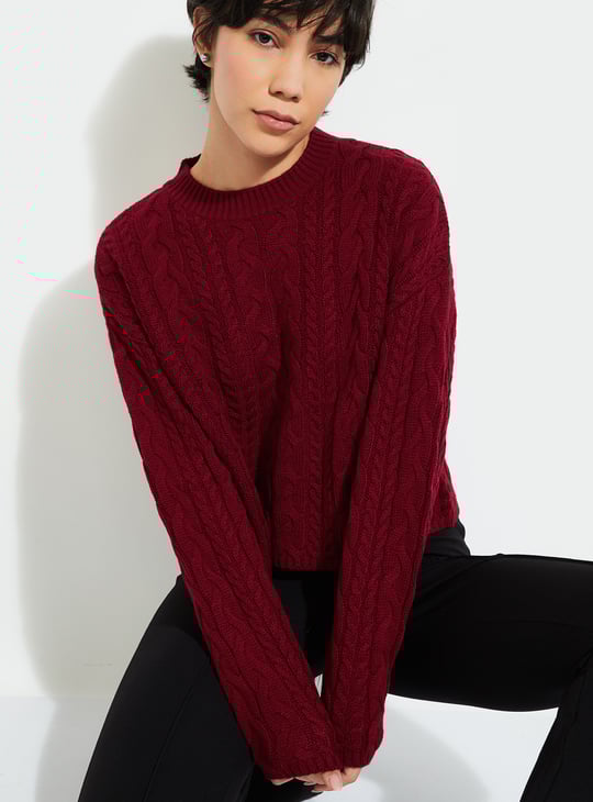 URB_N  Women Cable Knit Crop Sweater