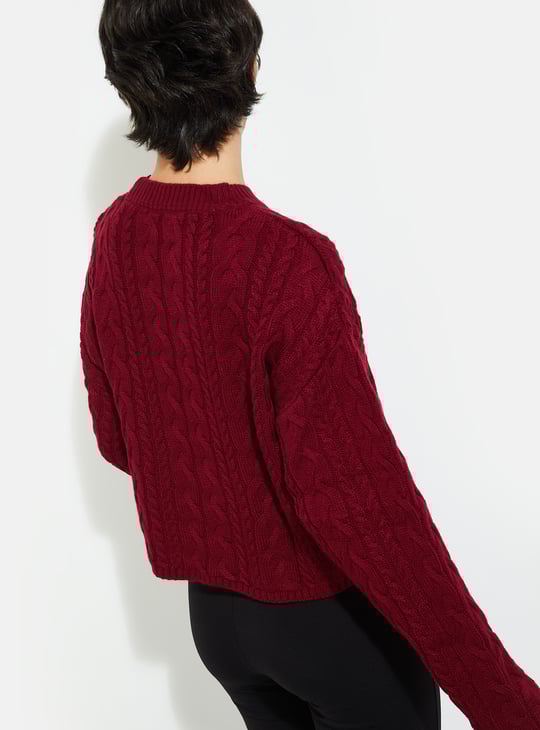 URB_N  Women Cable Knit Crop Sweater