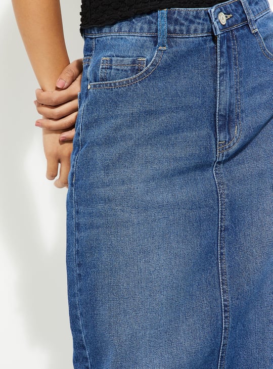 Buy ALAYA F x URB_N Women Washed Denim Skirt Online at just