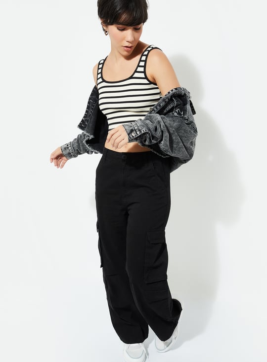 URB_N Women Striped Crop Tank Top