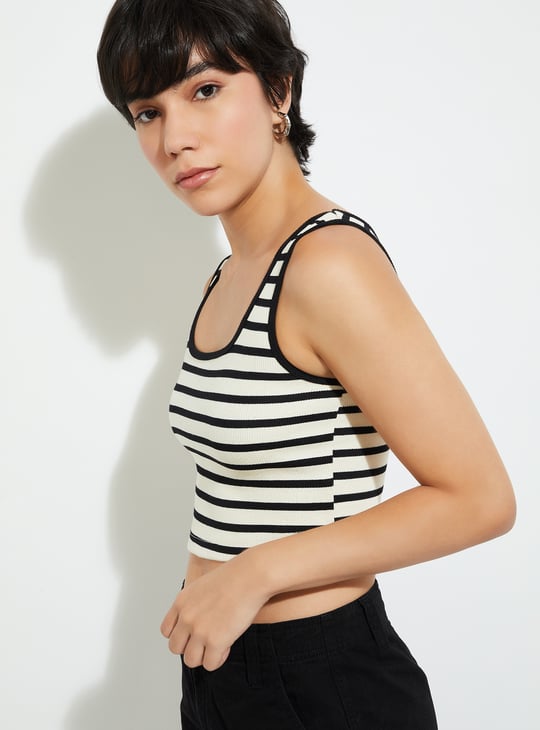 URB_N Women Striped Crop Tank Top