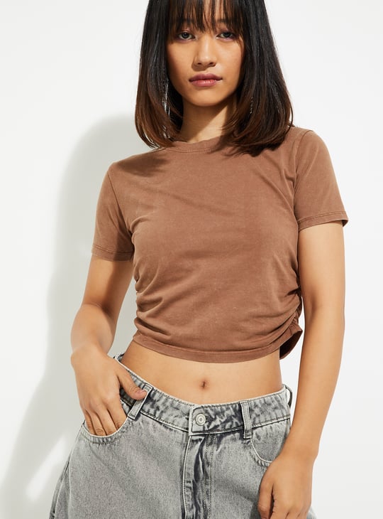 URB_N Women Ruched Crop T-shirt