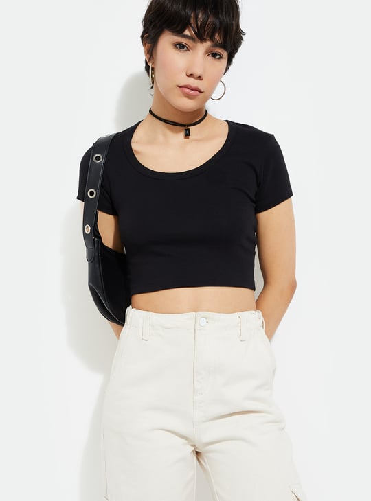 URB_N Women Solid Crop T-shirt