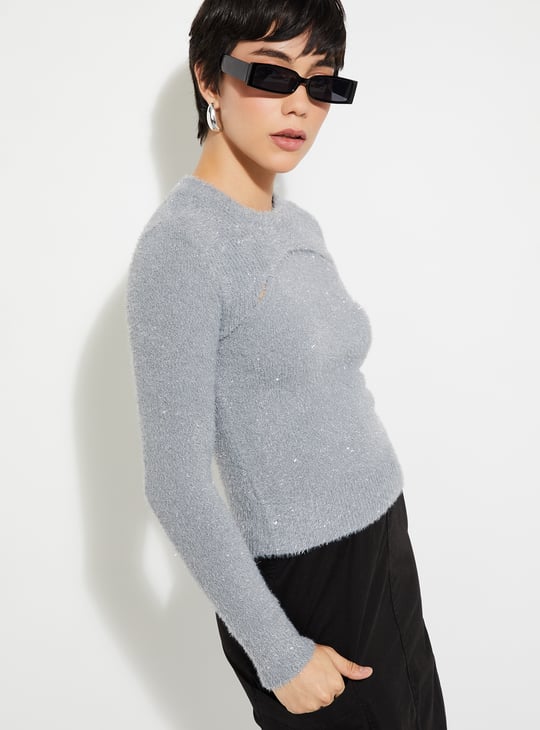 URB_N Women Metallic Cut-Out Sweater