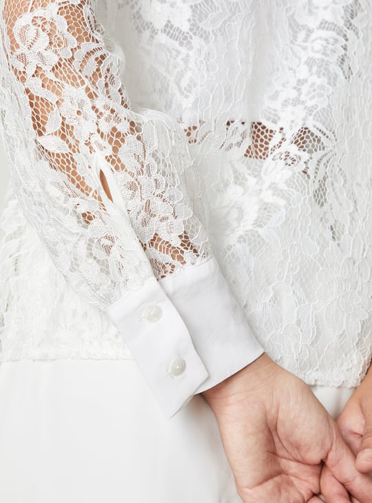 Women Lace Pussybow Blouse