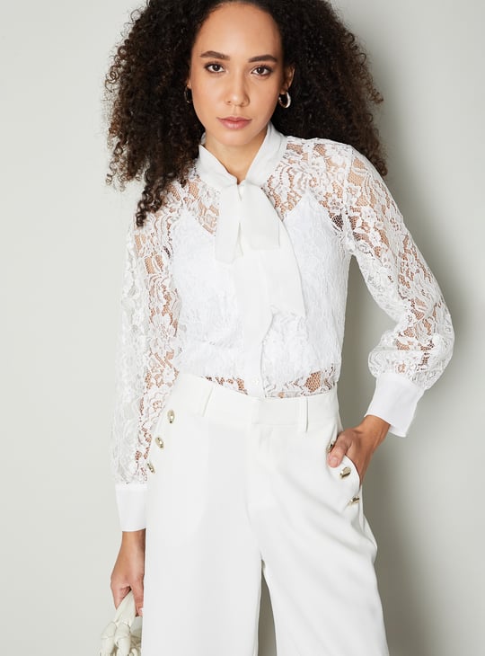Women Lace Pussybow Blouse