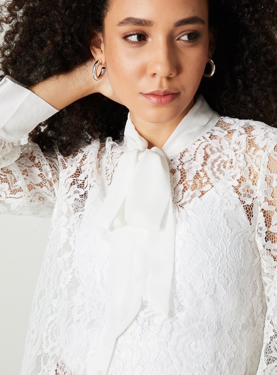 Women Lace Pussybow Blouse