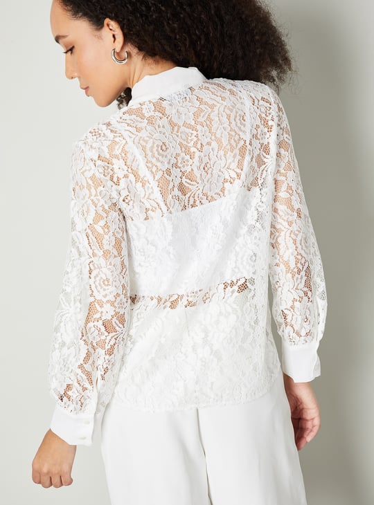 Women Lace Pussybow Blouse