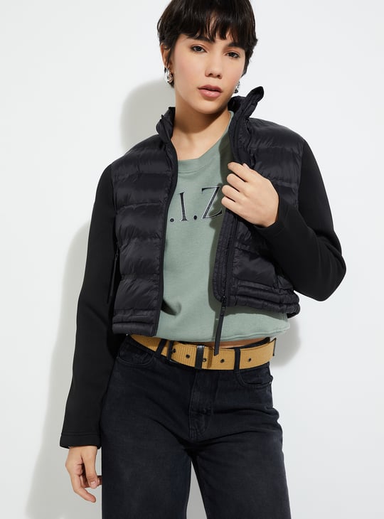 URB_N Women Puffer Jacket with Scuba Sleeves