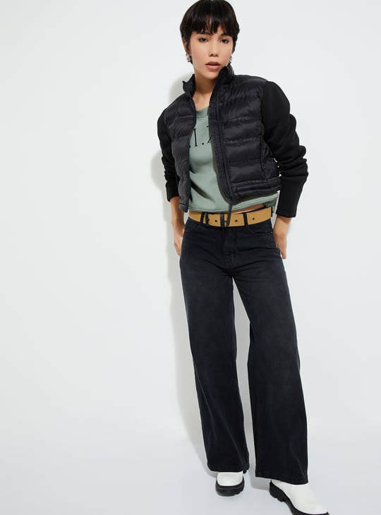 URB_N Women Puffer Jacket with Scuba Sleeves