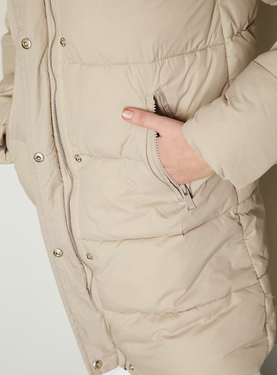 Women Quilted Long Puffer Jacket with Hood