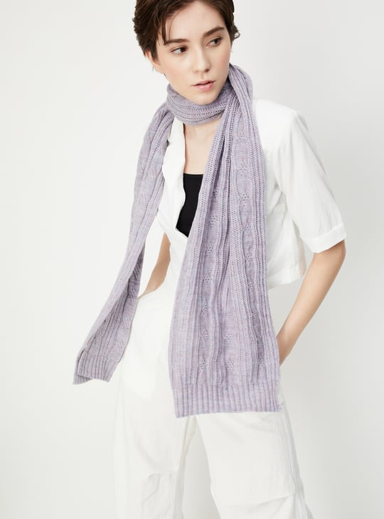 Women Cable Knit Muffler Purple - Main Image