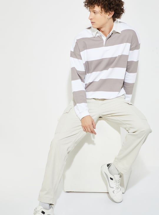 URB_N Men Oversized Striped Polo Sweatshirt