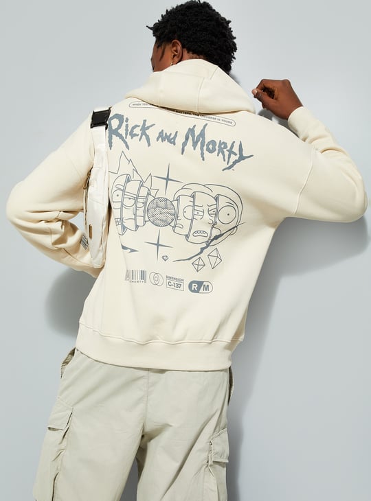 URB_N Men Rick Morty Print Oversized Hooded Sweatshirt
