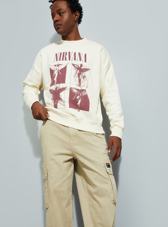 URB_N Men Oversized Printed Sweatshirt Beige Printed