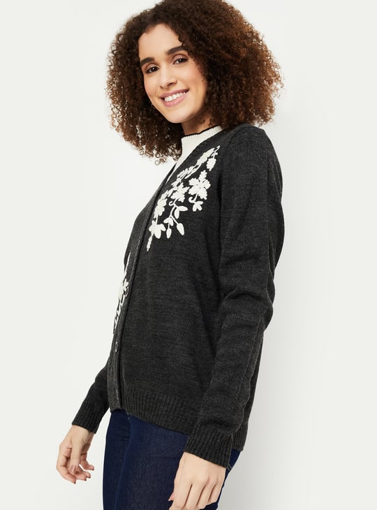 Women Floral Embroidered Cardigan