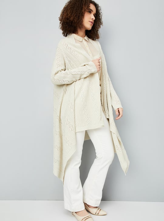 Women Pointelle Knit Waterfall Shrug