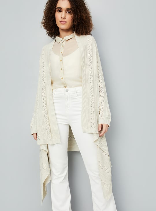 Women Pointelle Knit Waterfall Shrug
