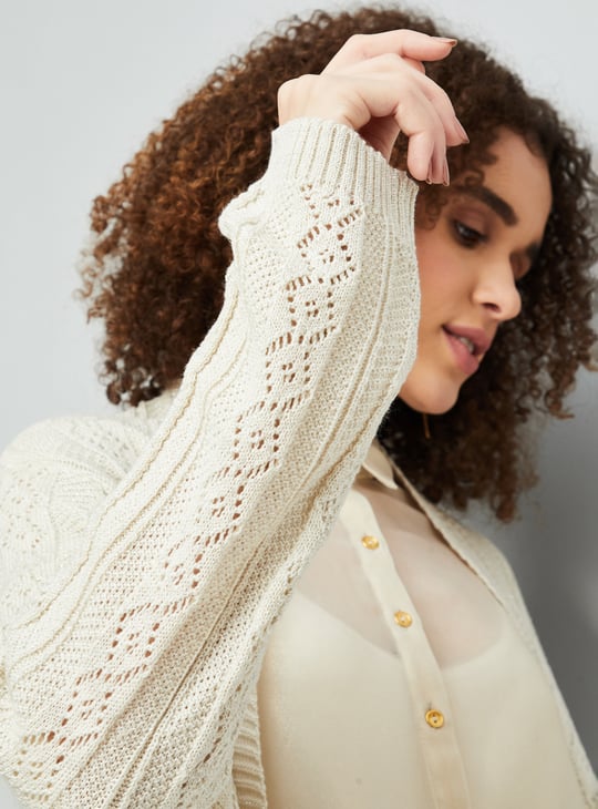 Women Pointelle Knit Waterfall Shrug