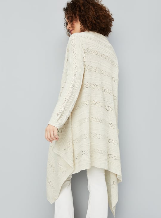 Women Pointelle Knit Waterfall Shrug