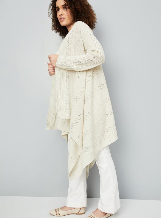 Women Pointelle Knit Waterfall Shrug