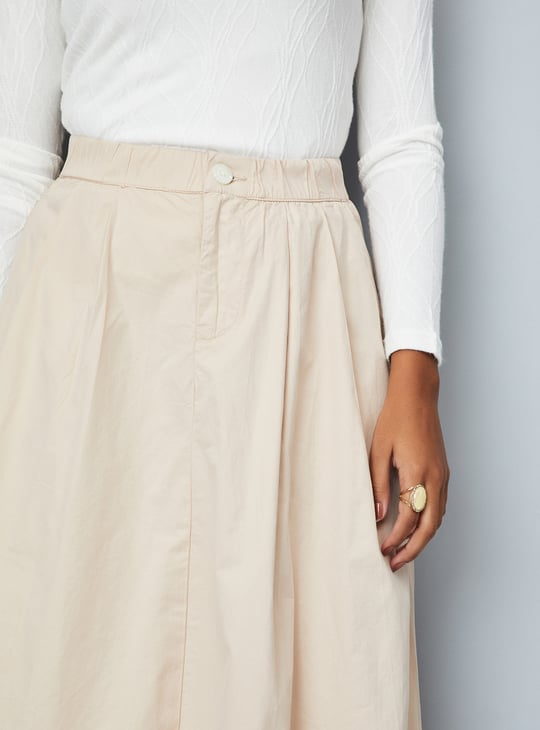 Women Solid A-Line Midi Skirt