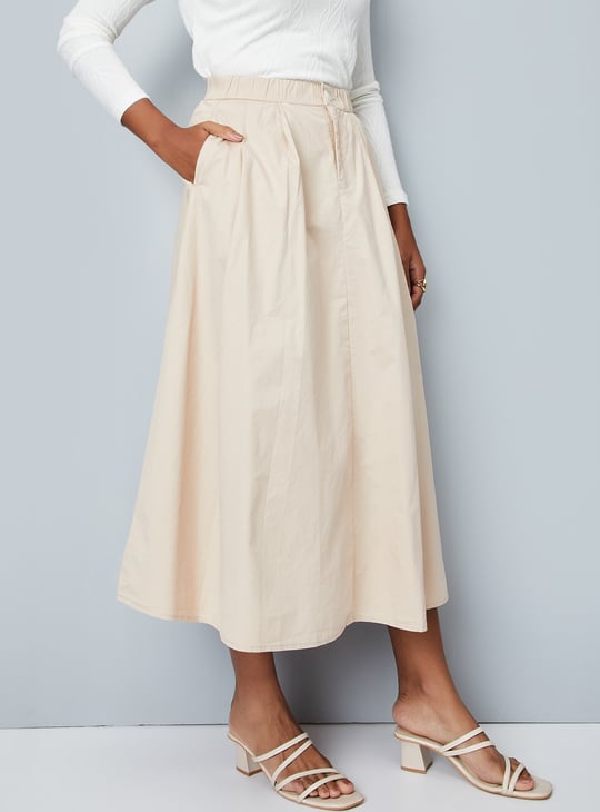 Women Solid A-Line Midi Skirt