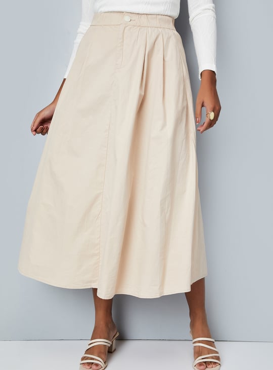 Women Solid A-Line Midi Skirt