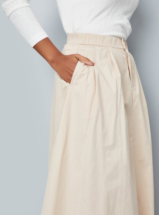 Women Solid A-Line Midi Skirt