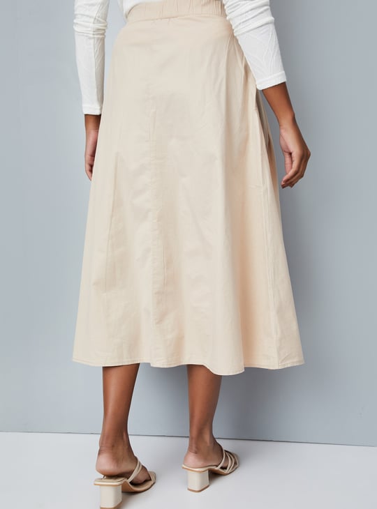 Women Solid A-Line Midi Skirt