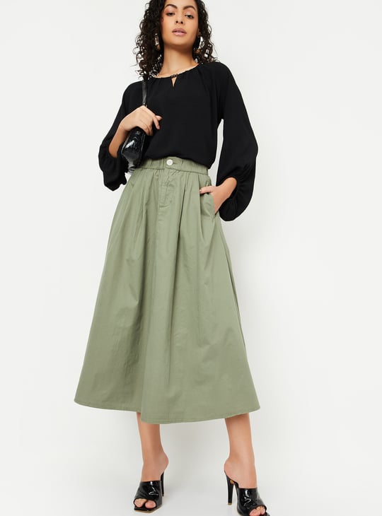 Women Solid A-Line Midi Skirt
