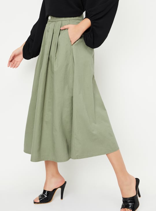 Women Solid A-Line Midi Skirt