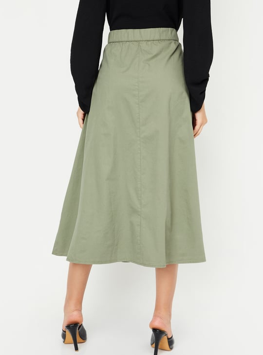 Women Solid A-Line Midi Skirt