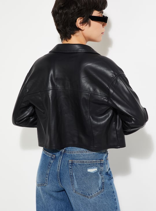 URB_N Women Faux Leather Crop Biker Jacket