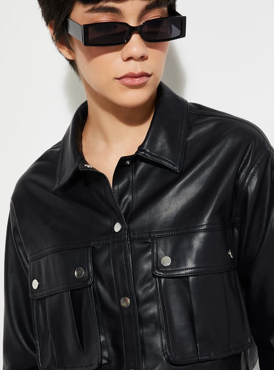 URB_N Women Faux Leather Crop Biker Jacket