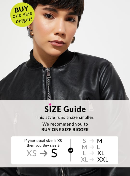 URB_N Women Faux Leather Crop Bomber Jacket