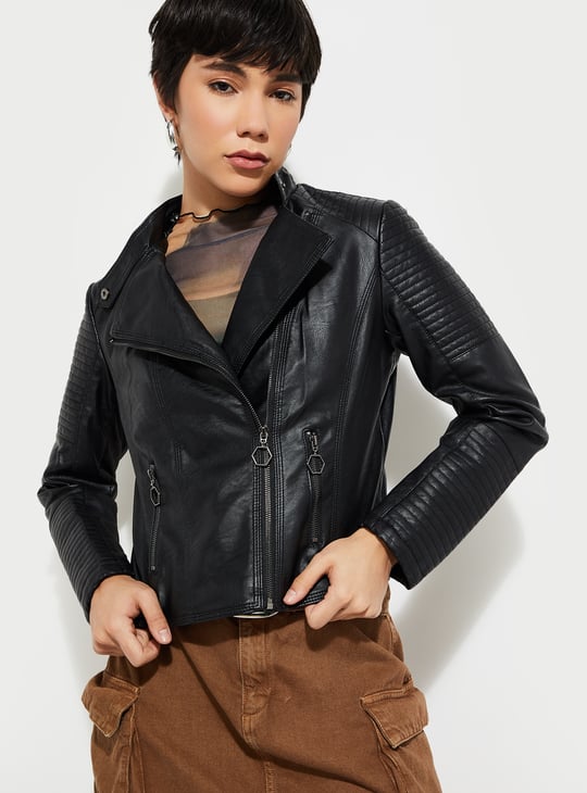 URB_N Women Ribbed Biker Jacket