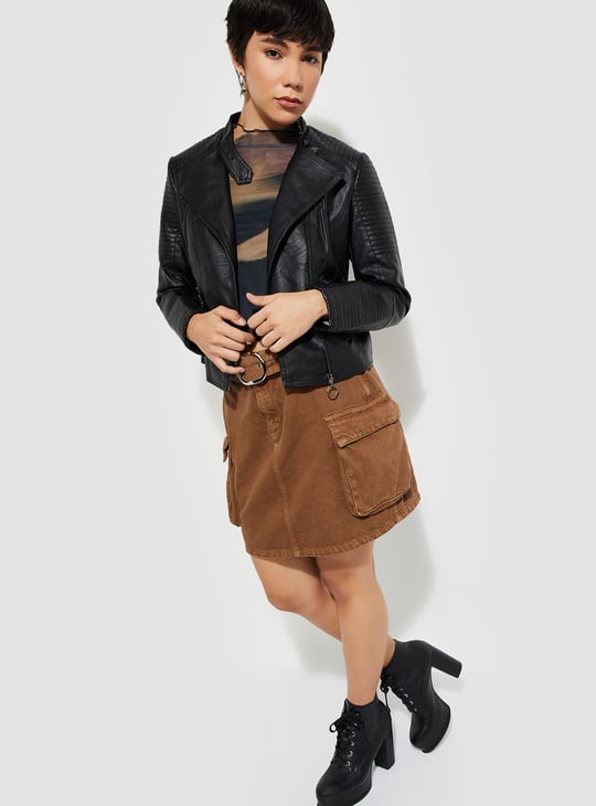 URB_N Women Ribbed Biker Jacket