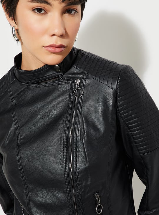 URB_N Women Ribbed Biker Jacket