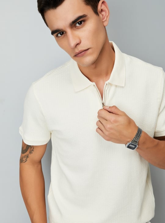 Men Knit Zip Polo T-shirt