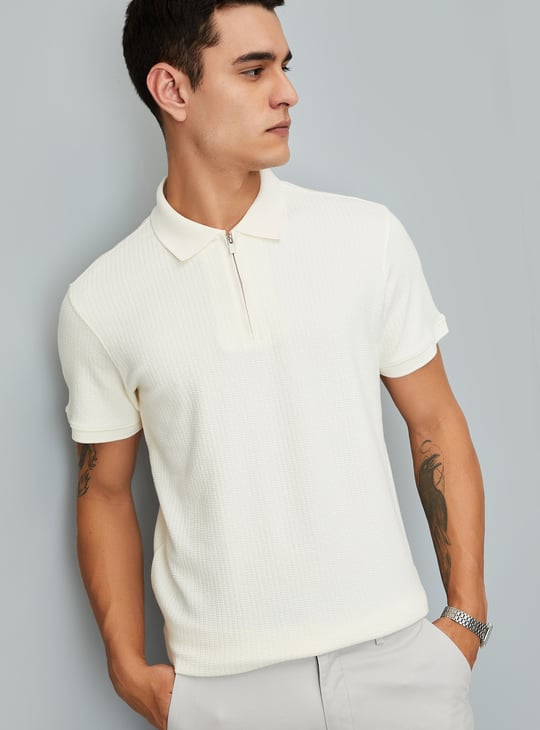 Men Knit Zip Polo T-shirt