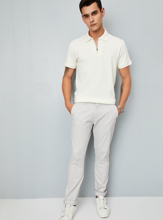 Men Knit Zip Polo T-shirt