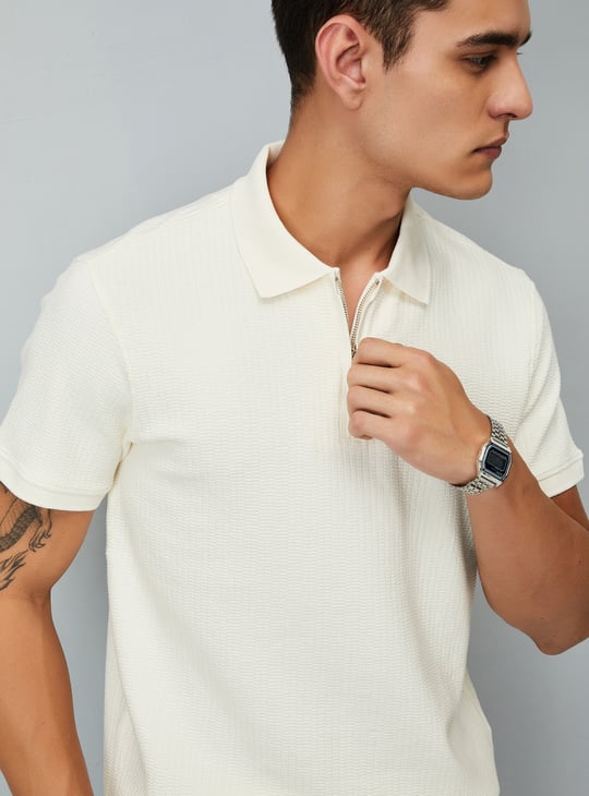 Men Knit Zip Polo T-shirt
