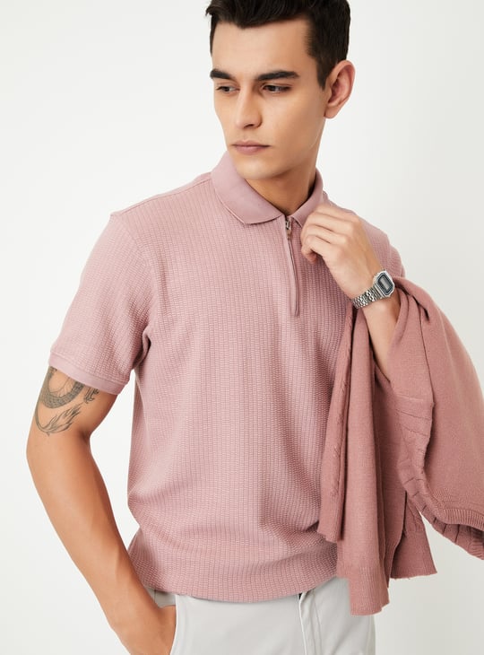 Men Knit Zip Polo T-shirt