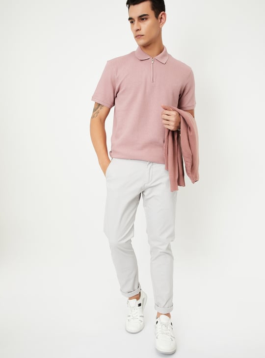 Men Knit Zip Polo T-shirt